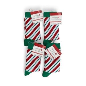 NWT Adult Christmas Socks Red, Green White Candy Cane Stripes Set of 4